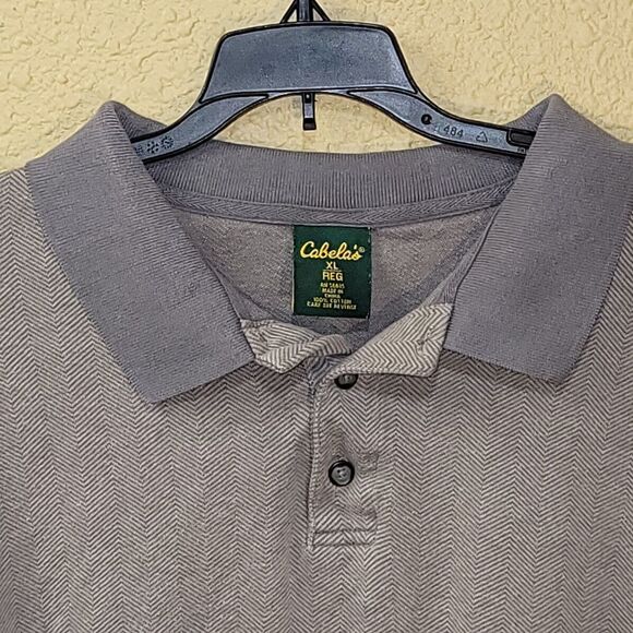 Cabela's Mens XL Brown Short Sleeve POLO Shirt Casual Golf  Herringbone - Picture 2 of 10